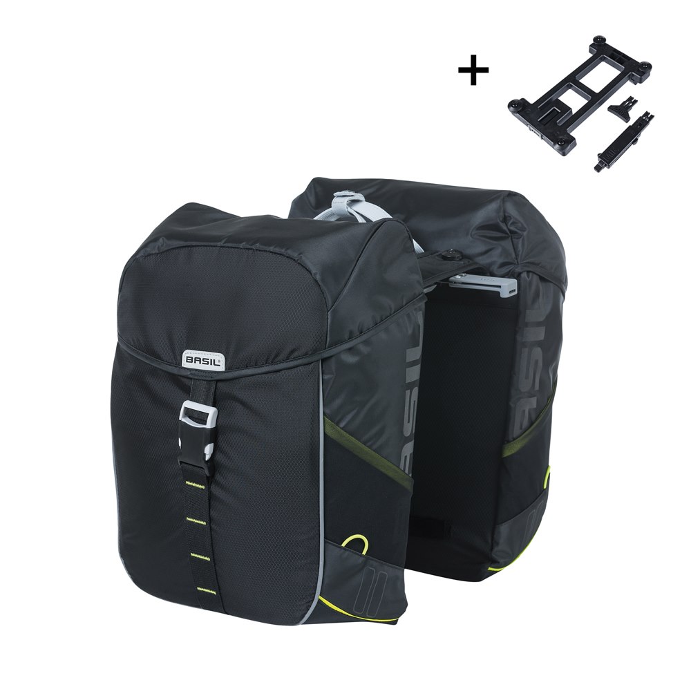 Sakwa podwójna BASIL MILES DOUBLE PANNIER BAG MIK 34L, MIK System (ready to go), 100% wodoodporna, black lime (NEW)