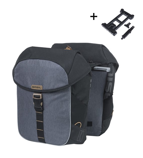 Sakwa miejska podwójna BASIL MILES TARPAULIN DOUBLE PANNIER BAG MIK 34L, MIK System (ready to go), 100% wodoodporna black slate (NEW 2025)