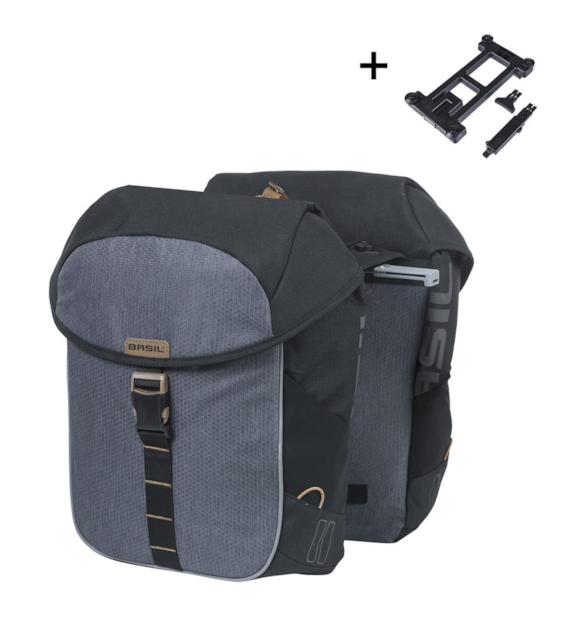 Sakwa podwójna BASIL MILES DOUBLE PANNIER BAG MIK 34L, MIK System (ready to go), 100% wodoodporna, black slate (NEW)