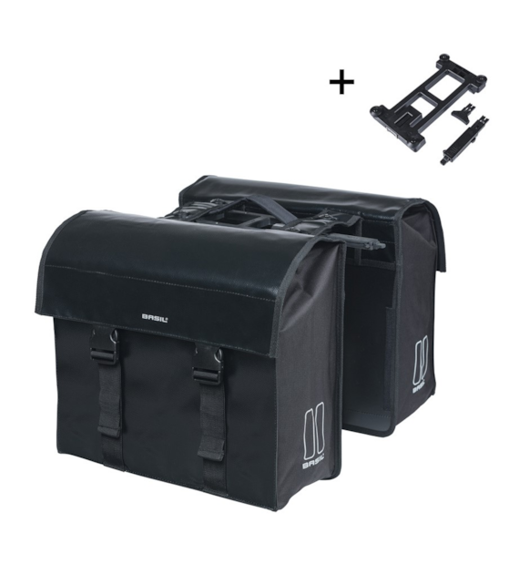 Sakwa podwójna BASIL URBAN LOAD DOUBLE PANNIER BAG 48-53L, MIK System (ready to go), 100% wodoodporna, black/black (NEW)