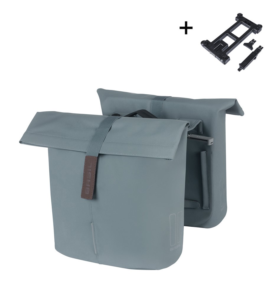 Sakwa miejska podwójna BASIL CITY DOUBLE PANNIER BAG MIK 28-32L, MIK System (ready to go), graphite blue (NEW 2025)