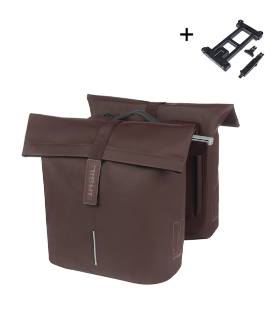 Sakwa podwójna BASIL CITY DOUBLE PANNIER BAG MIK 28-32L, MIK System (ready to go), roasted brown (NEW)