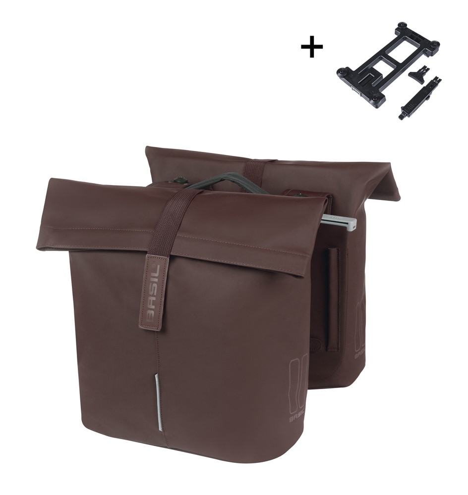 Sakwa miejska podwójna BASIL CITY DOUBLE PANNIER BAG MIK 28-32L, MIK System (ready to go), roasted brown (NEW)