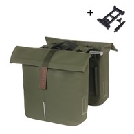 Sakwa miejska podwójna BASIL CITY DOUBLE PANNIER BAG MIK 28-32L, MIK System (ready to go), moss green (NEW 2025)