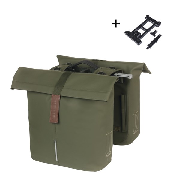Sakwa podwójna BASIL CITY DOUBLE PANNIER BAG MIK 28-32L, MIK System (ready to go), moss green (NEW)