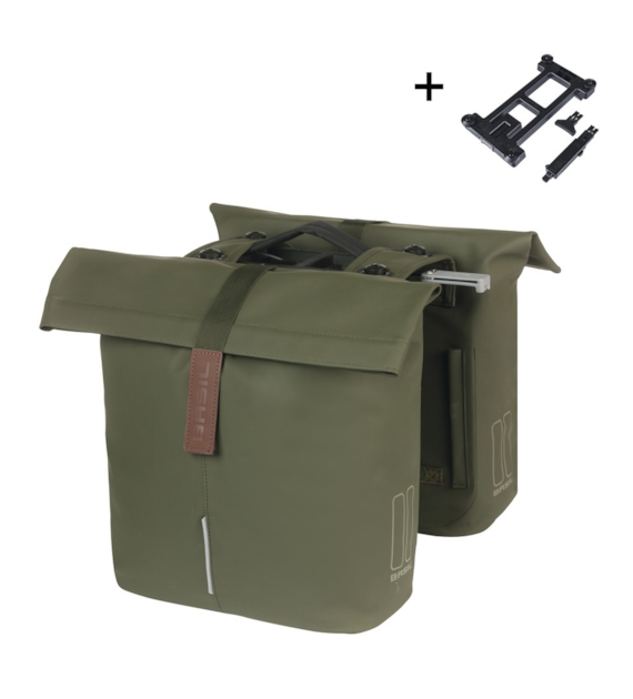 Sakwa podwójna BASIL CITY DOUBLE PANNIER BAG MIK 28-32L, MIK System (ready to go), moss green (NEW)