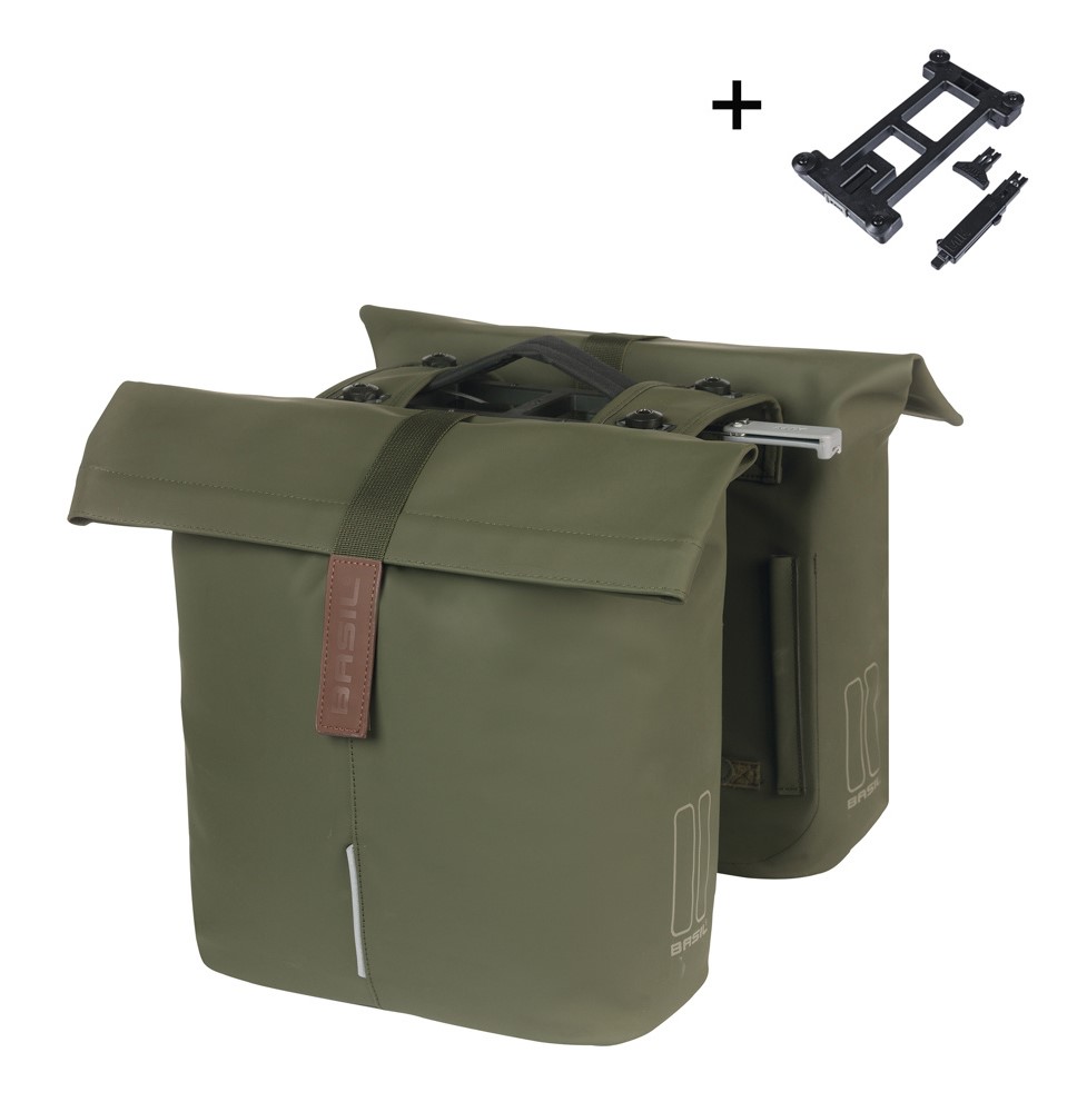Sakwa miejska podwójna BASIL CITY DOUBLE PANNIER BAG MIK 28-32L, MIK System (ready to go), moss green (NEW)