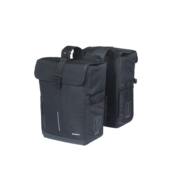 Sakwa podwójna BASIL MOVE DOUBLE BICYCLE BAG, UNIVERSAL BRIDGE, 30L, Wodoodporna, Black (NEW)