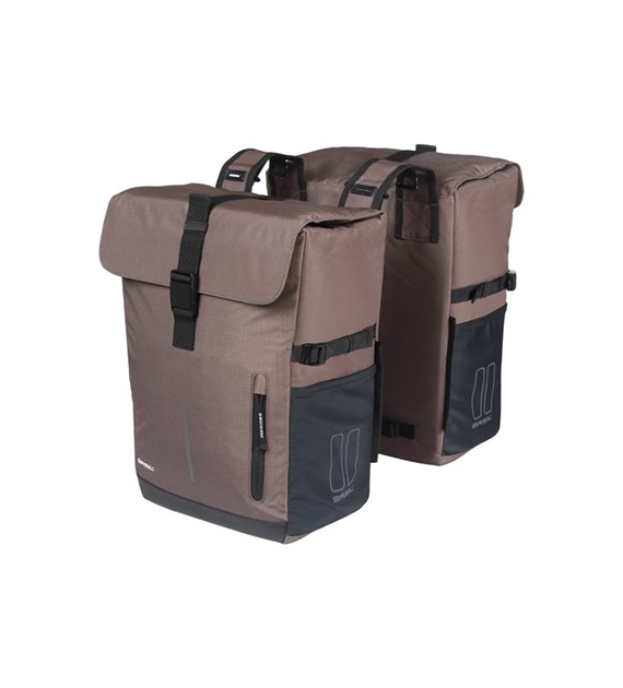 Sakwa podwójna BASIL MOVE DOUBLE BICYCLE BAG, UNIVERSAL BRIDGE, 30L, Wodoodporna, Brown (NEW)