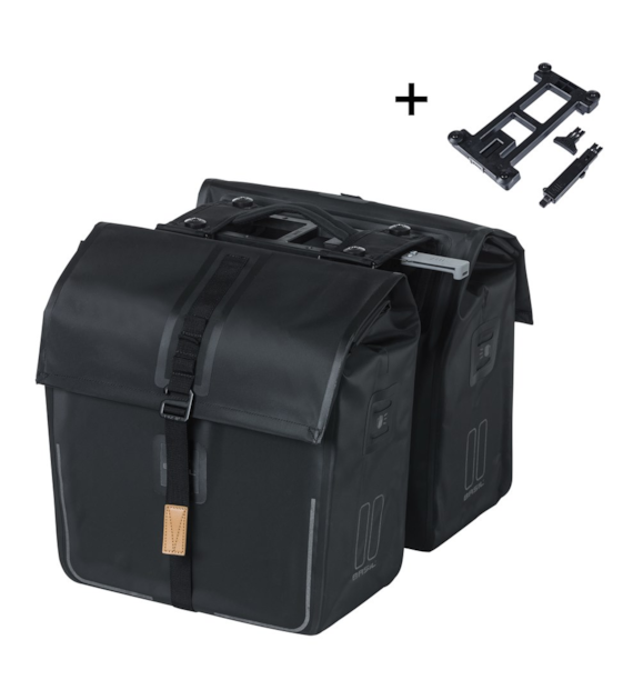 Sakwa podwójna BASIL URBAN DRY DOUBLE BAG 50L MIK, MIK System (ready to go), poliester, wodooporna, matt black (NEW)