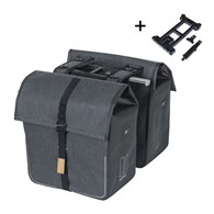 Sakwa podwójna BASIL URBAN DRY DOUBLE BAG 50L MIK, MIK System (ready to go), tkanina poliester z powłoką ochronną, 100% wodoodporna, charcoal melee (NEW)