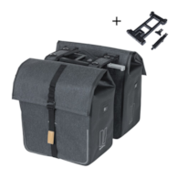 Sakwa podwójna BASIL URBAN DRY DOUBLE BAG 50L MIK, MIK System (ready to go), tkanina poliester z powłoką ochronną, 100% wodoodporna, charcoal melee (NEW)