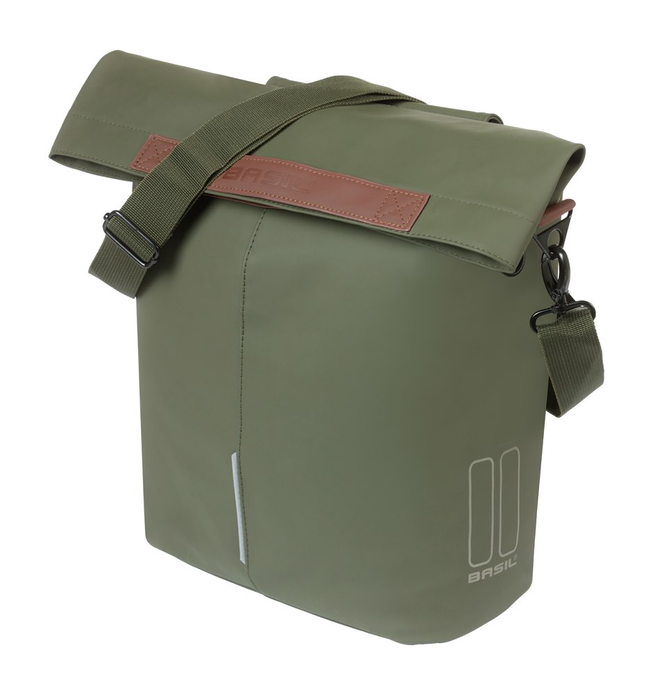 Sakwa Miejska Pojedyncza BASIL CITY BICYCLE SHOPPER 14-16L, MIK Hooks System, moss green (NEW 2026)