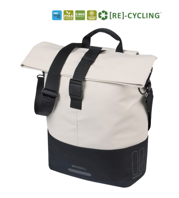 Sakwa pojedyncza BASIL COVE BICYCLE SHOPPER 14-16L, MIK Hooks, off-white/black (NEW 2026)