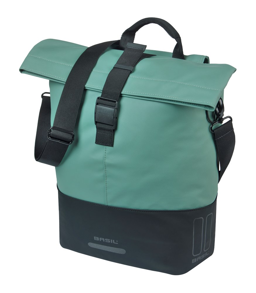 Sakwa Miejska Pojedyncza BASIL COVE BICYCLE SHOPPER 14-16L, MIK Hooks System, silvergreen/black (NEW 2026)