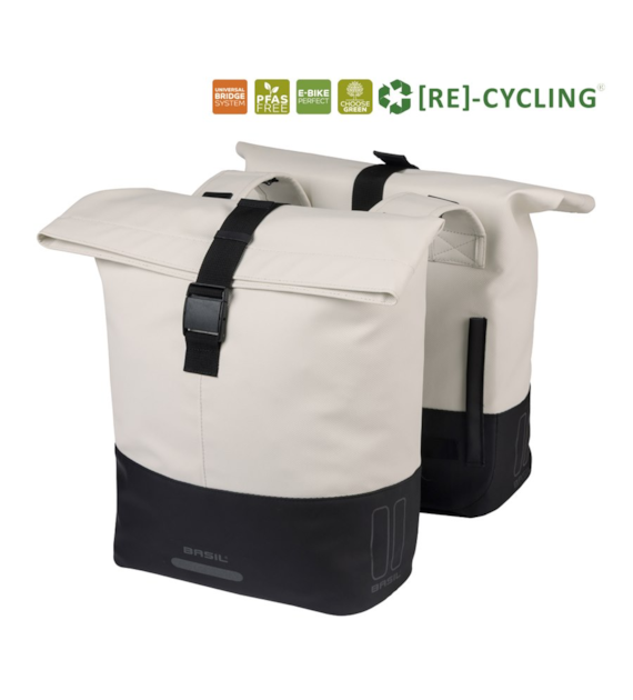 Sakwa podwójna BASIL COVE DOUBLE PANNIER BAG 28-32L, Universal Bridge System, off-white/black (NEW 2026)
