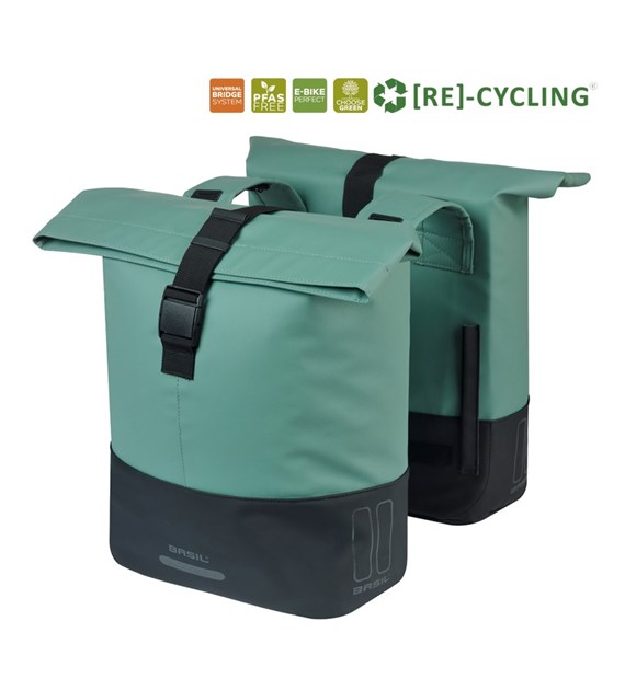 Sakwa podwójna BASIL COVE DOUBLE PANNIER BAG 28-32L, Universal Bridge System, silvergreen/black (NEW 2026)