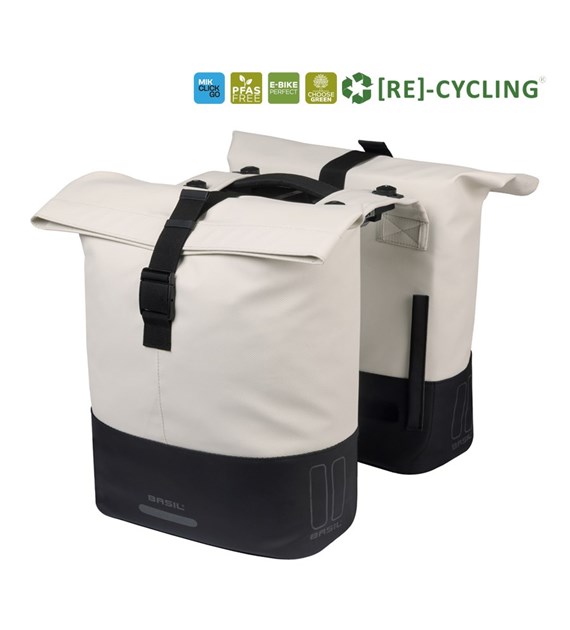 Sakwa podwójna BASIL COVE DOUBLE PANNIER BAG 28-32L, MIK System (ready to go), off-white/black (NEW 2026)