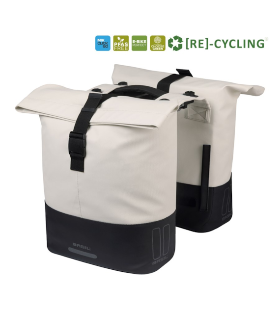 Sakwa podwójna BASIL COVE DOUBLE PANNIER BAG 28-32L, MIK System (ready to go), off-white/black (NEW 2026)