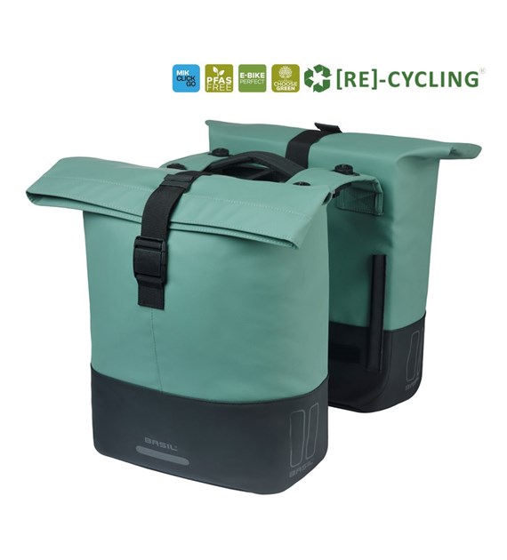 Sakwa podwójna BASIL COVE DOUBLE PANNIER BAG 28-32L, MIK System (ready to go), silvergreen/black (NEW 2026)