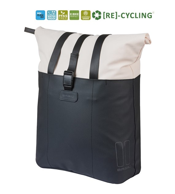 Sakwa pojedyncza BASIL VIVE BICYCLE SHOPPER, MIK Hooks, 15-20L, Wodoodporna, off-white/black (NEW 2026)
