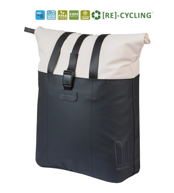 Sakwa pojedyncza BASIL VIVE BICYCLE SHOPPER, MIK Hooks, 15-20L, Wodoodporna, off-white/black (NEW 2026)