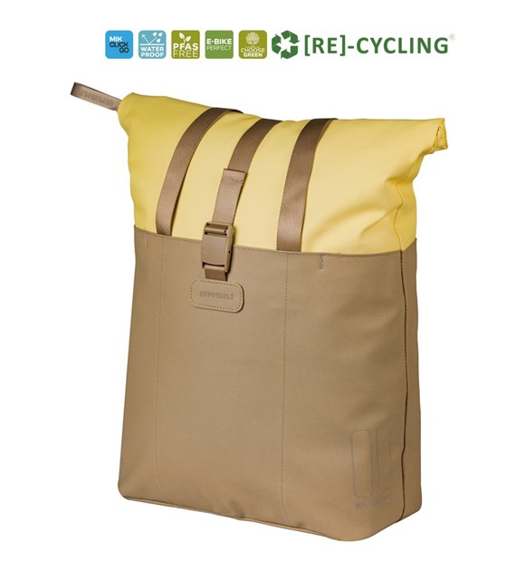Torba BASIL VIVE BICYCLE SHOPPER, MIK Hooks, 15-20L, Wodoodporna, sand/yellow (NEW 2026)