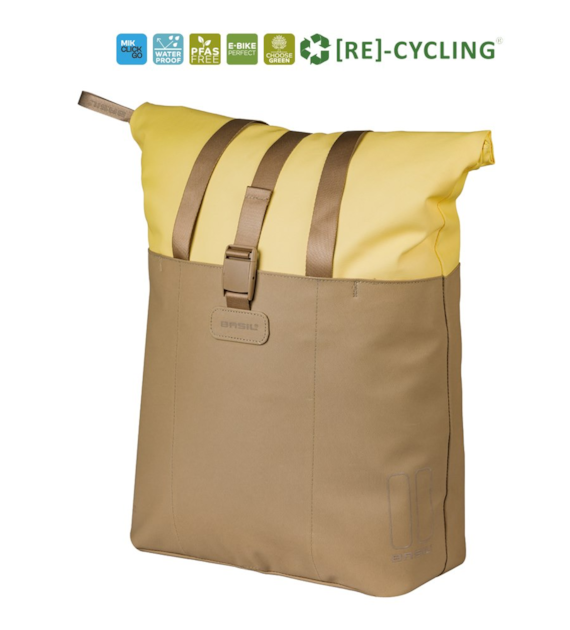 Torba BASIL VIVE BICYCLE SHOPPER, MIK Hooks, 15-20L, Wodoodporna, sand/yellow (NEW 2026)