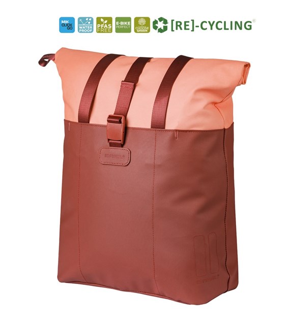 Sakwa pojedyncza BASIL VIVE BICYCLE SHOPPER, MIK Hooks, 15-20L, Wodoodporna, burgundy/pink (NEW 2026)