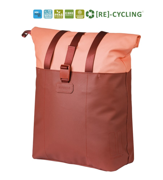 Sakwa pojedyncza BASIL VIVE BICYCLE SHOPPER, MIK Hooks, 15-20L, Wodoodporna, burgundy/pink (NEW 2026)