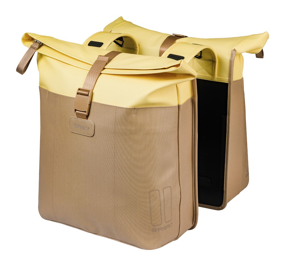 Sakwa podwójna na bagażnik BASIL VIVE DOUBLE PANNIER BAG 28-35L, Universal Bridge System, sand/yellow (NEW 2026)