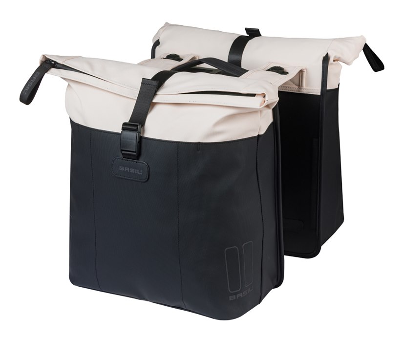 Sakwa podwójna na bagażnik BASIL VIVE DOUBLE PANNIER BAG 28-35L, MIK Hooks System, off-white/black (NEW 2026)