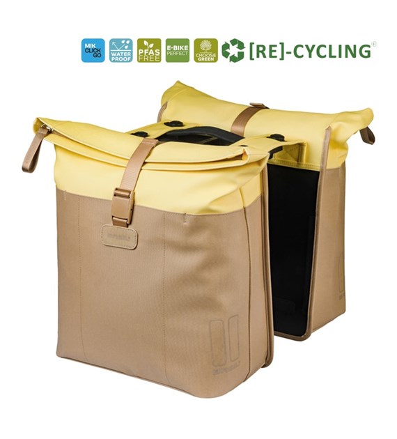Sakwa podwójna BASIL VIVE DOUBLE PANNIER BAG 28-35L, MIK System (ready to go), sand/yellow (NEW 2026)
