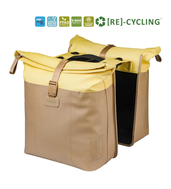 Sakwa podwójna BASIL VIVE DOUBLE PANNIER BAG 28-35L, MIK System (ready to go), sand/yellow (NEW 2026)