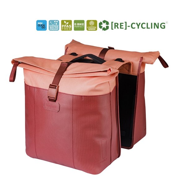 Sakwa podwójna BASIL VIVE DOUBLE PANNIER BAG 28-35L, MIK System (ready to go), burgundy/pink (NEW 2026)
