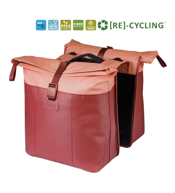 Sakwa podwójna BASIL VIVE DOUBLE PANNIER BAG 28-35L, MIK System (ready to go), burgundy/pink (NEW 2026)