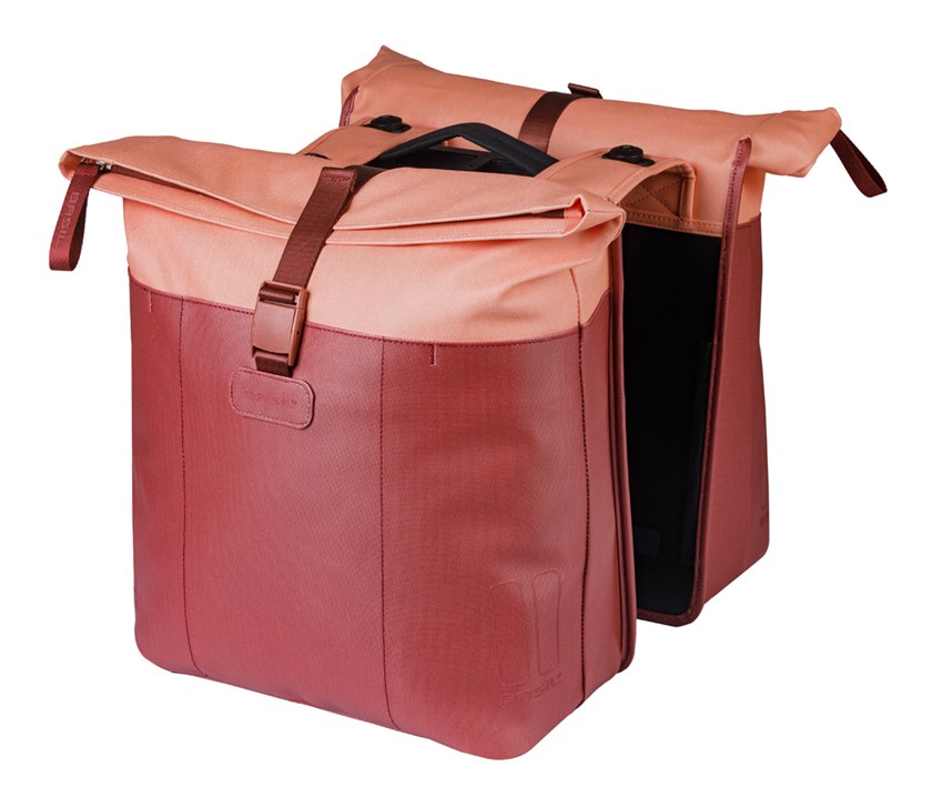 Sakwa podwójna na bagażnik BASIL VIVE DOUBLE PANNIER BAG 28-35L, MIK Hooks System, burgundy/pink (NEW 2026)