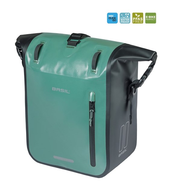 Sakwa pojedyncza BASIL RIVO M SINGLE PANNIER BAG 12-15L, MIK Hooks, wodoodporna, silvergreen/black (NEW 2026)