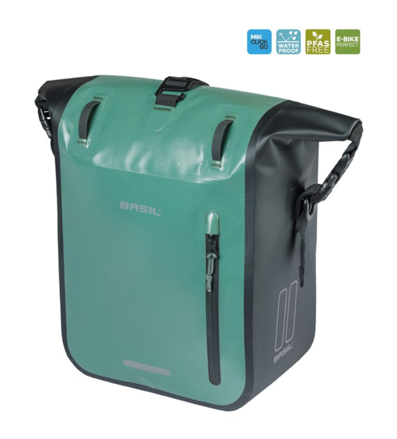 Sakwa pojedyncza BASIL RIVO M SINGLE PANNIER BAG 12-15L, MIK Hooks, wodoodporna, silvergreen/black (NEW 2026)