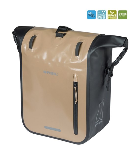 Sakwa pojedyncza BASIL RIVO M SINGLE PANNIER BAG 12-15L, MIK Hooks, wodoodporna, sand/black (NEW 2026)