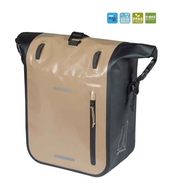 Sakwa pojedyncza BASIL RIVO M SINGLE PANNIER BAG 12-15L, MIK Hooks, wodoodporna, sand/black (NEW 2026)