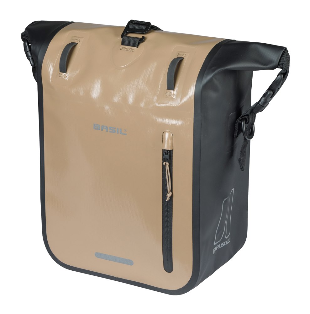 Sakwa pojedyncza BASIL RIVO M SINGLE PANNIER BAG 12-15L, MIK Hooks System, wodoodporna, sand/black (NEW 2026)