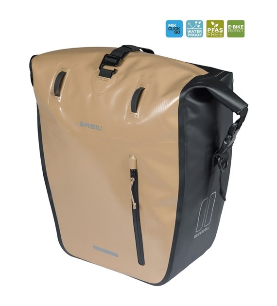 Sakwa pojedyncza BASIL RIVO L SINGLE PANNIER BAG 25-31L, MIK Hooks, wodoodporna, sand/black (NEW 2026)