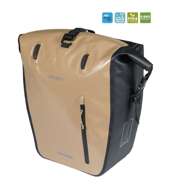 Sakwa pojedyncza BASIL RIVO L SINGLE PANNIER BAG 25-31L, MIK Hooks, wodoodporna, sand/black (NEW 2026)