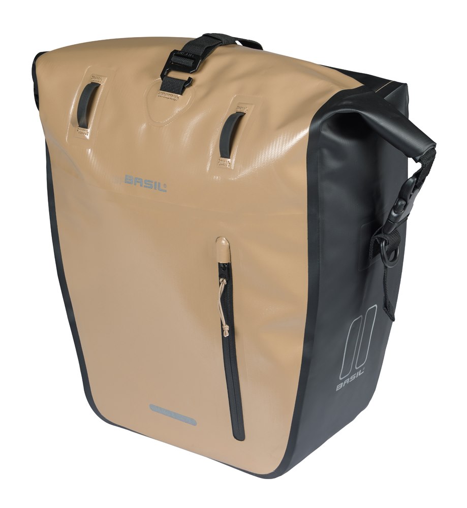 Sakwa pojedyncza BASIL RIVO L SINGLE PANNIER BAG 25-31L, MIK Hooks System, wodoodporna, sand/black (NEW 2026)