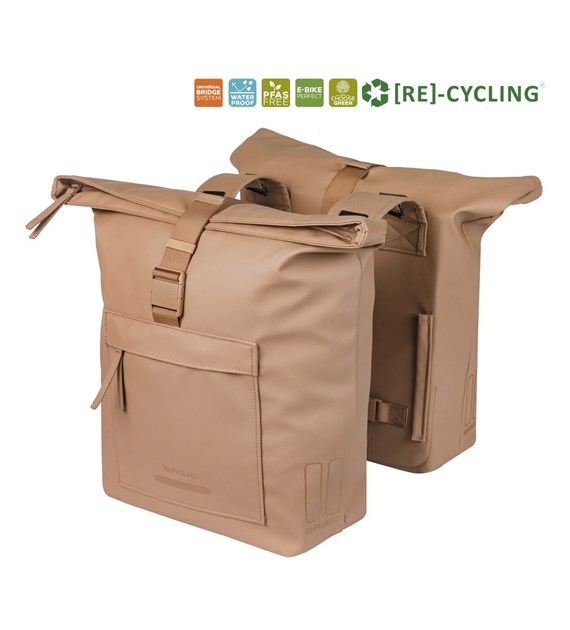 Sakwa podwójna BASIL BROOKLYN DOUBLE PANNIER BAG 41L, Universal Bridge System, wodoodporna, sand (NEW 2026)