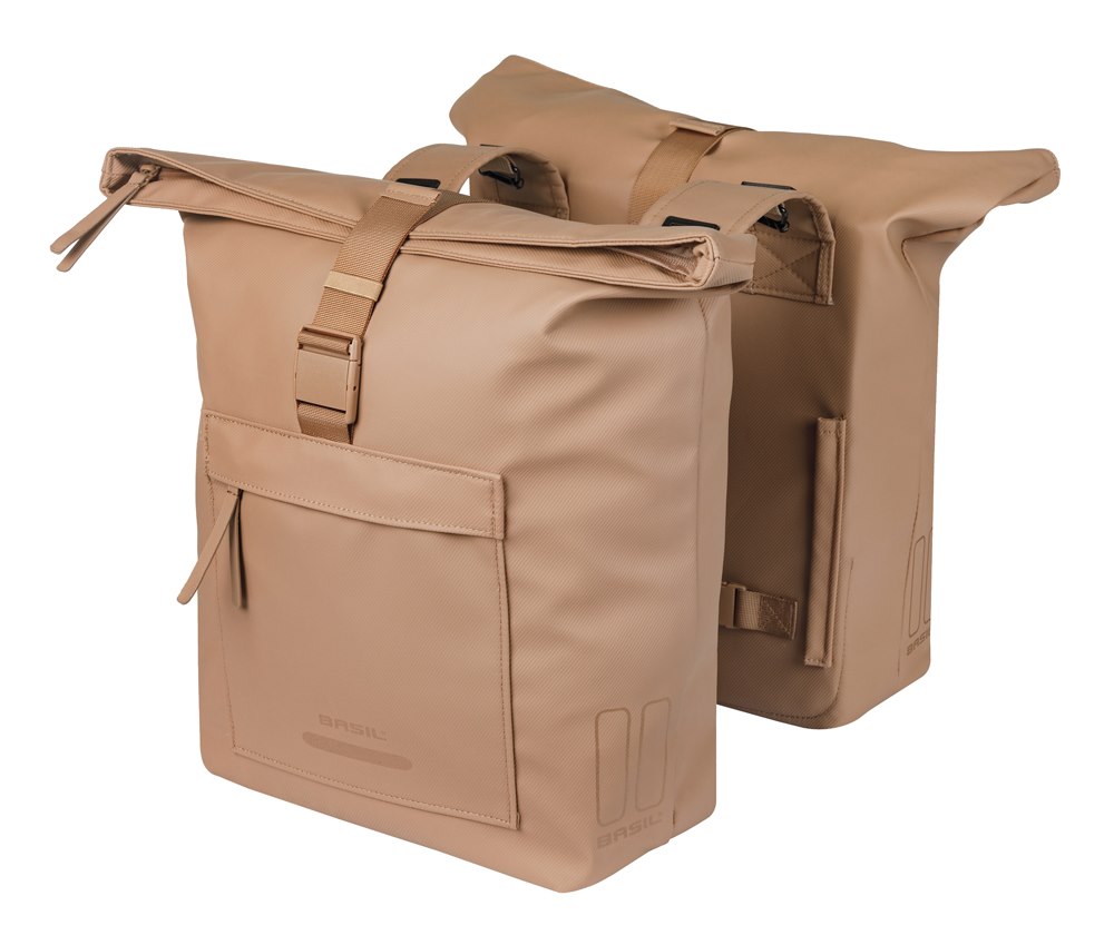 Torba na bagażnik BASIL BROOKLYN DOUBLE PANNIER BAG 41L, Universal Bridge System, wodoodporna, sand (NEW 2026)