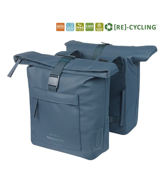 Sakwa podwójna BASIL BROOKLYN DOUBLE PANNIER BAG 41L, Universal Bridge System, wodoodporna, navy (NEW 2026)