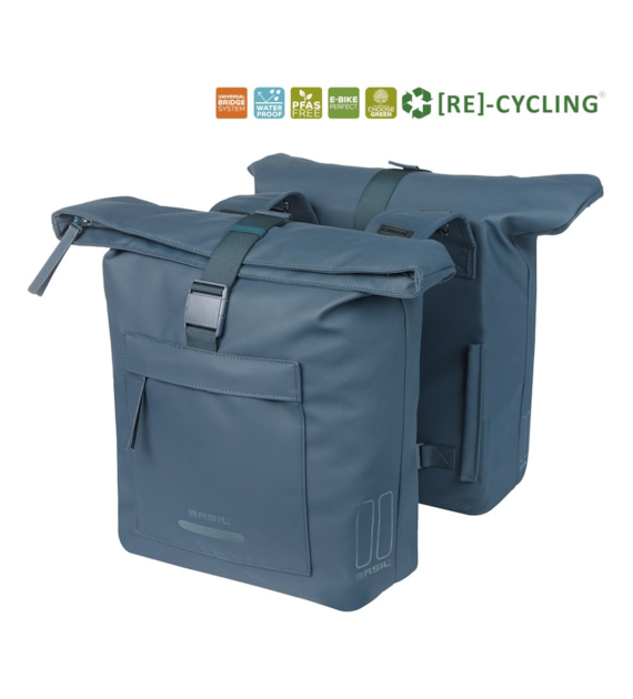 Sakwa podwójna BASIL BROOKLYN DOUBLE PANNIER BAG 41L, Universal Bridge System, wodoodporna, navy (NEW 2026)