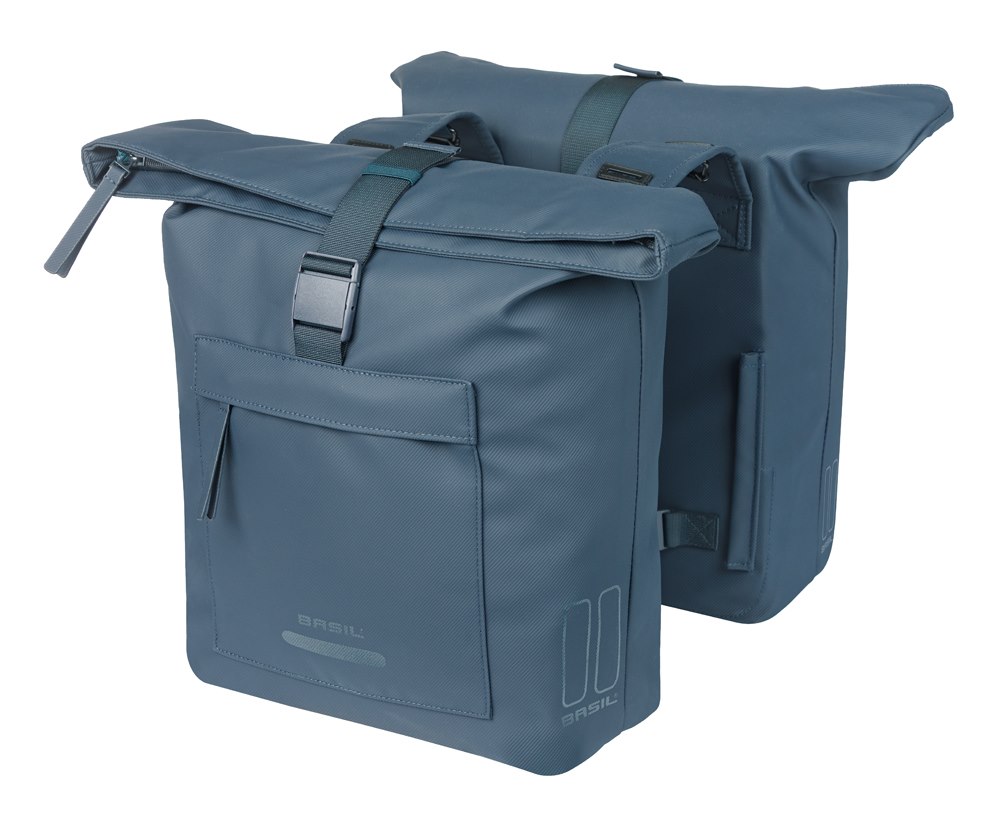 Torba na bagażnik BASIL BROOKLYN DOUBLE PANNIER BAG 41L, Universal Bridge System, wodoodporna, navy (NEW 2026)